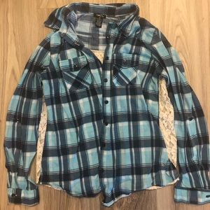 Rue 21 lace back plaid button up size XL
